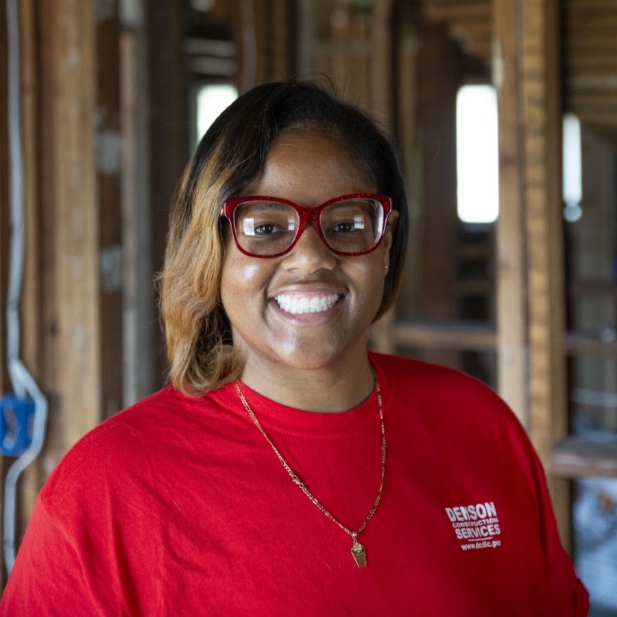 Asia Denson, President of Denson Construction Services, on a job site